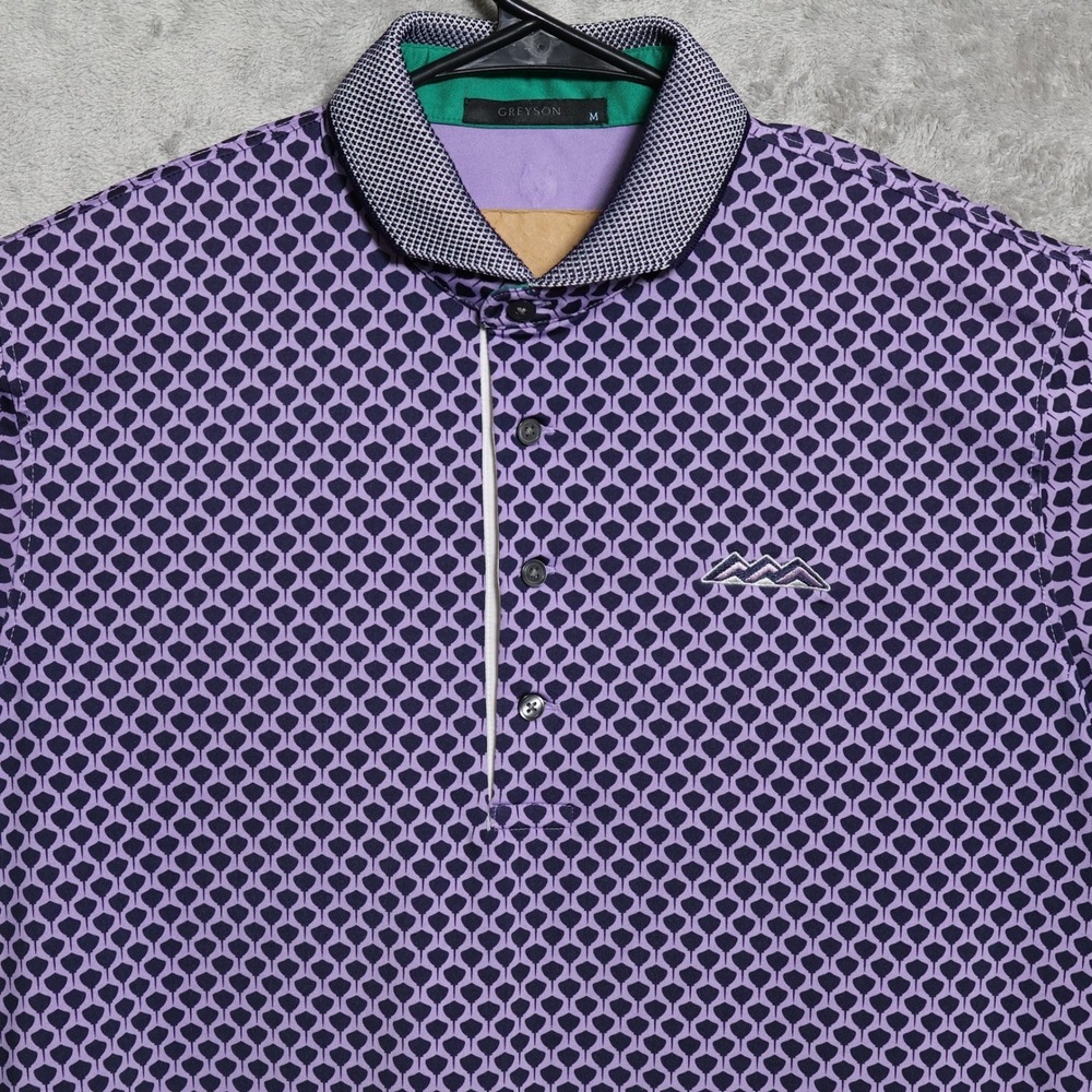 Greyson Polo Shirt Mens Medium Purple Stingray Print Desert Mountain Golf Preppy